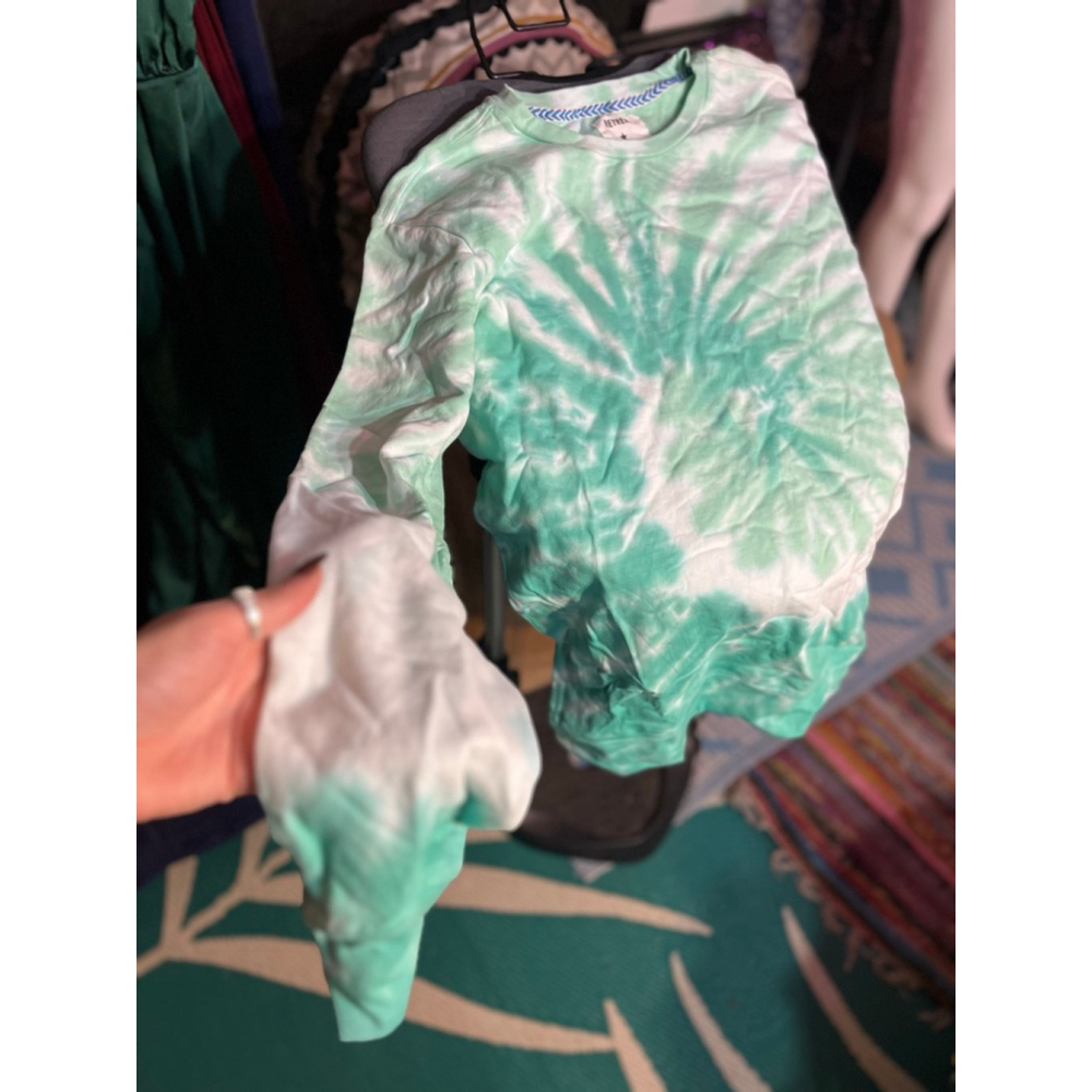 Women's Retreat Green White Tie-Dye Sweatshirt Standard S